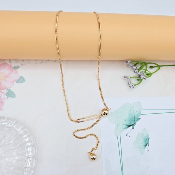 Modern Rose Gold Chain Necklace with Bar Accent, 17.7 Inch Design, XPNL0027 - Picture 4 of 12